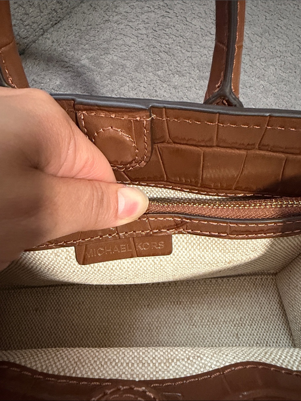 Michael Kors Scarlett extra small Cognac Croc-Embossed Leather Satchel - Picture 3 of 7